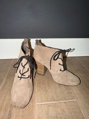 BCBGeneration Taupe Suede Lace-Up Block Heel Boots